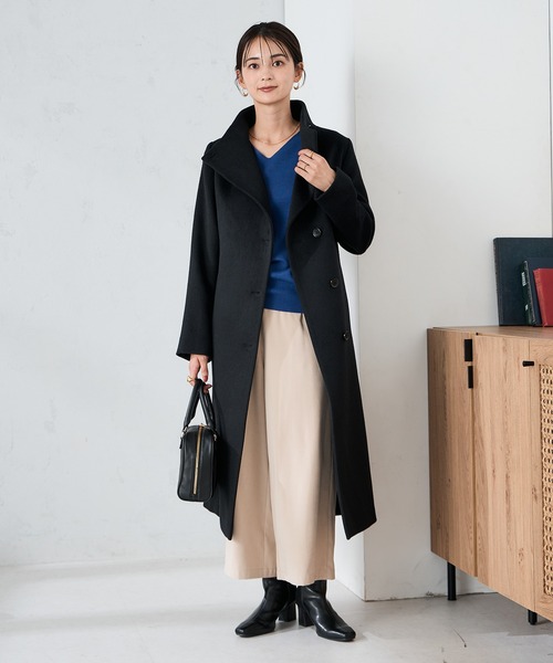 セール】【2WAY】折り返しラペルロングコート（ステンカラーコート