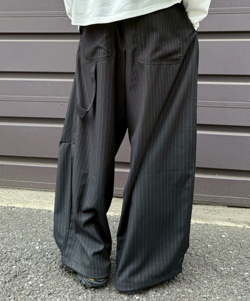 Chikashitsu +】draw cord stripe wide slacks