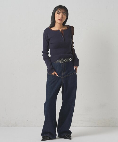 WHO'S WHO gallery(フーズフーギャラリー)の「リンガーヘンリーネックニット(ニット/セーター・レディース・アイボリー/ブラック/ネイビー/ブラウン・FREE)」の17枚目の写真