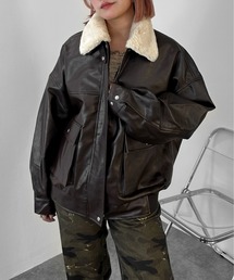 jiasecond.（ジアセカンド）の「【jiasecond.】ファー衿合皮ブルゾン / アウター ジャケット ティペット オーバー 合成皮革 ブルゾン ブラック ブラウン ZOZOTOWN限定（ブルゾン）」