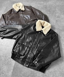 jiasecond.（ジアセカンド）の「【jiasecond.】ファー衿合皮ブルゾン / アウター ジャケット ティペット オーバー 合成皮革 ブルゾン ブラック ブラウン ZOZOTOWN限定（ブルゾン）」