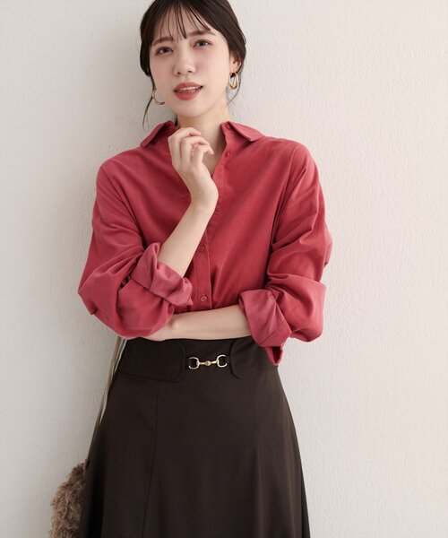 natural couture(ナチュラルクチュール)の「コーデュロイオーバーサイズシャツ(シャツ/ブラウス・レディース・ピンク/ブラウン/アイボリー・FREE)」の1枚目の写真