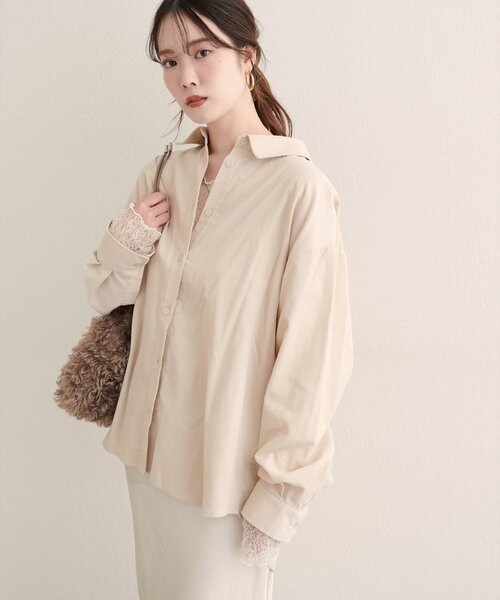 natural couture(ナチュラルクチュール)の「コーデュロイオーバーサイズシャツ(シャツ/ブラウス・レディース・ピンク/ブラウン/アイボリー・FREE)」の2枚目の写真
