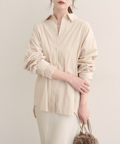 natural couture(ナチュラルクチュール)の「コーデュロイオーバーサイズシャツ(シャツ/ブラウス・レディース・ピンク/ブラウン/アイボリー・FREE)」の5枚目の写真