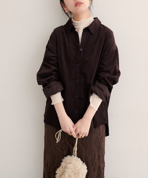 natural couture(ナチュラルクチュール)の「コーデュロイオーバーサイズシャツ(シャツ/ブラウス・レディース・ピンク/ブラウン/アイボリー・FREE)」の21枚目の写真