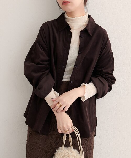 natural couture(ナチュラルクチュール)の「コーデュロイオーバーサイズシャツ(シャツ/ブラウス・レディース・ピンク/ブラウン/アイボリー・FREE)」の18枚目の写真