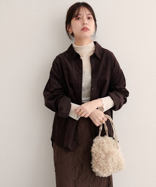 natural couture(ナチュラルクチュール)の「コーデュロイオーバーサイズシャツ(シャツ/ブラウス・レディース・ピンク/ブラウン/アイボリー・FREE)」の22枚目の写真