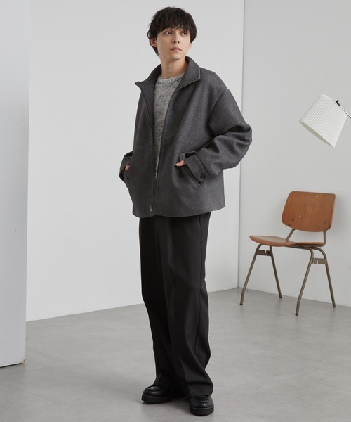 ジャケット・アウター makony テックメルトン スタンドカラー ショートコートジップアップブルゾン