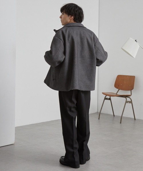 テックメルトン スタンドカラー ショートコートジップアップブルゾン