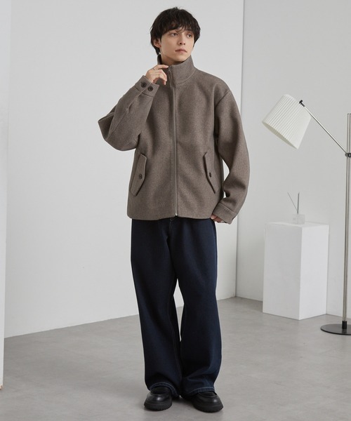 テックメルトン スタンドカラー ショートコートジップアップブルゾン