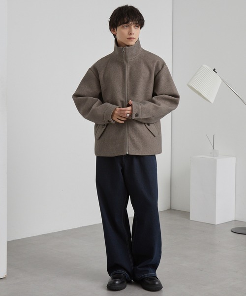 テックメルトン スタンドカラー ショートコートジップアップブルゾン