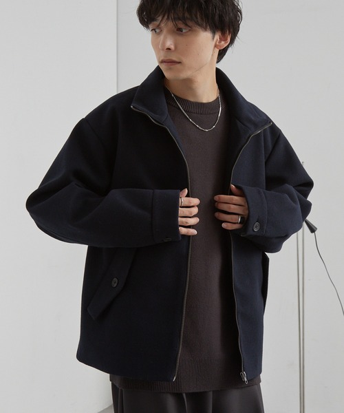 パラスパレス ウイングカラーメルトンショートコート 2 ジップブルゾン 黒 パラスパレス ウイングカラーメルトンショートコート 2 ジップブルゾン