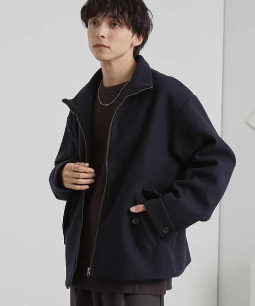 テックメルトン スタンドカラー ショートコートジップアップブルゾン