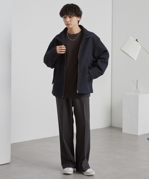 テックメルトン スタンドカラー ショートコートジップアップブルゾン