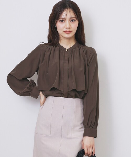 セール】サテンバンドカラーブラウス【洗濯機OK/イージーアイロン