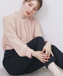 index | サテンバンドカラーブラウス【洗濯機OK/イージーアイロン】(シャツ/ブラウス)