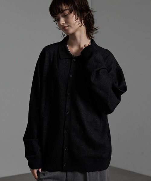 CIYOT-シヨウト-】ルーズシルエットメランジニットシャツカーディガン