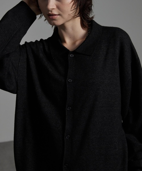 CIYOT(シヨウト)の「【CIYOT】ルーズシルエットメランジニットシャツカーディガン(ニット/セーター・メンズ・グレイッシュベージュ/ダークネイビー/ブラック/グレー/チャコールグレー・L/M)」の6枚目の写真