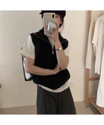 立ち襟デザイン ジップニットベスト
