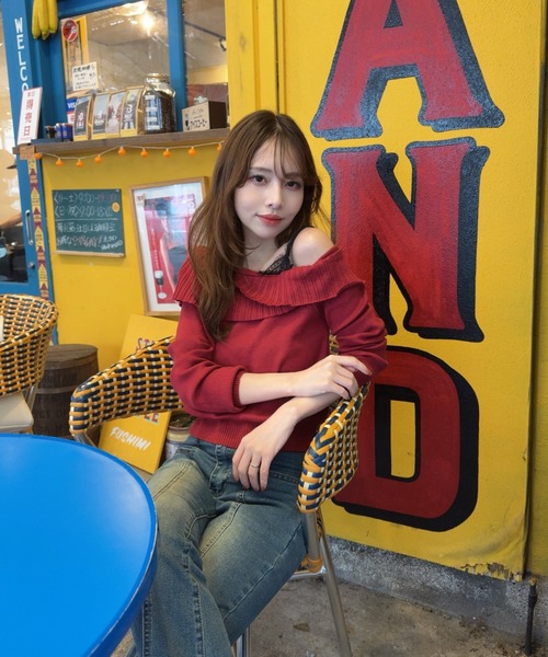 Mejoul（メジュール）の「【2025秋冬新作】レースフェイクレイヤードオフショルニット（ニット/セーター・レディース・グレー/ブラック/アイボリー/レッド・F）」の18枚目の写真