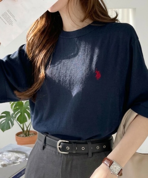 U.S. POLO ASSN.(ユーエスポロアッスン)の「【U.S. POLO ASSN.】接触冷感 半袖 クルーネック ニット(ニット/セーター・レディース・オフホワイト/ブラック/ネイビー・FREE)」の3枚目の写真
