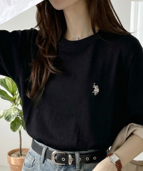 U.S. POLO ASSN.(ユーエスポロアッスン)の「【U.S. POLO ASSN.】接触冷感 半袖 クルーネック ニット(ニット/セーター・レディース・オフホワイト/ブラック/ネイビー・FREE)」の2枚目の写真