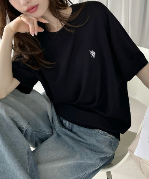 U.S. POLO ASSN.(ユーエスポロアッスン)の「【U.S. POLO ASSN.】接触冷感 半袖 クルーネック ニット(ニット/セーター・レディース・オフホワイト/ブラック/ネイビー・FREE)」の5枚目の写真