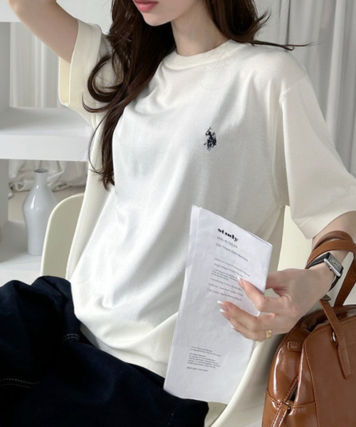 U.S. POLO ASSN.(ユーエスポロアッスン)の「【U.S. POLO ASSN.】接触冷感 半袖 クルーネック ニット(ニット/セーター・レディース・オフホワイト/ブラック/ネイビー・FREE)」の13枚目の写真
