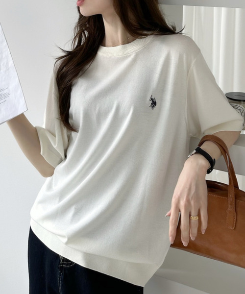 U.S. POLO ASSN.(ユーエスポロアッスン)の「【U.S. POLO ASSN.】接触冷感 半袖 クルーネック ニット(ニット/セーター・レディース・オフホワイト/ブラック/ネイビー・FREE)」の12枚目の写真