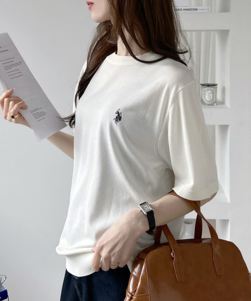 U.S. POLO ASSN.(ユーエスポロアッスン)の「【U.S. POLO ASSN.】接触冷感 半袖 クルーネック ニット(ニット/セーター・レディース・オフホワイト/ブラック/ネイビー・FREE)」の14枚目の写真
