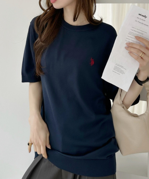 U.S. POLO ASSN.(ユーエスポロアッスン)の「【U.S. POLO ASSN.】接触冷感 半袖 クルーネック ニット(ニット/セーター・レディース・オフホワイト/ブラック/ネイビー・FREE)」の19枚目の写真