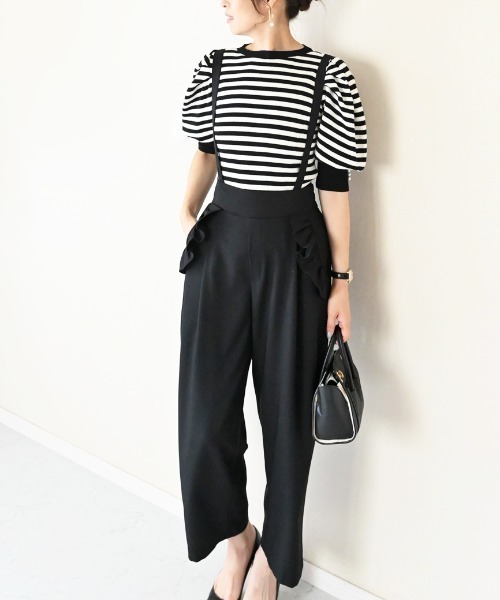 Neige(ネージュ)の「2wayサロペットフリルポケットパンツ(サロペット/オーバーオール・レディース・ブラック・ONE SIZE)」の3枚目の写真