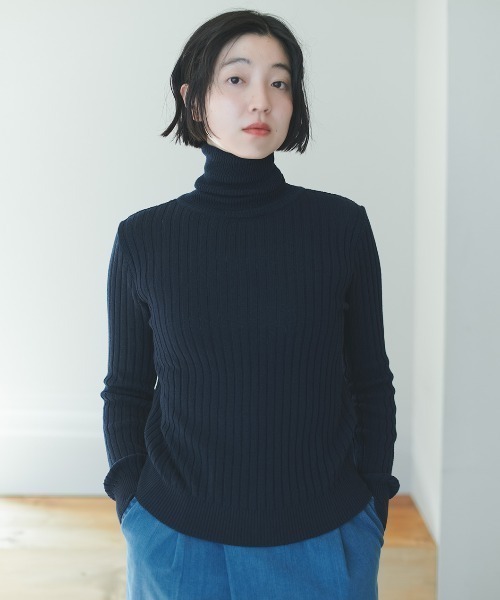 THREE FIFTY STANDARD(スリーフィフティースタンダード)の「THREE FIFTY STANDARD日本製のコットン100%リブタートル(ニット/セーター・レディース・グレイッシュブルー/ダークネイビー/ホワイト系その他・3L/LL/M/L)」の11枚目の写真