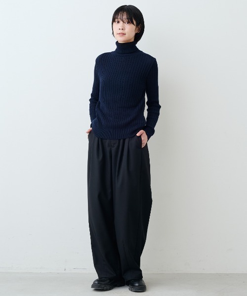 THREE FIFTY STANDARD(スリーフィフティースタンダード)の「THREE FIFTY STANDARD日本製のコットン100%リブタートル(ニット/セーター・レディース・グレイッシュブルー/ダークネイビー/ホワイト系その他・3L/LL/M/L)」の13枚目の写真