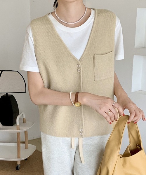セール】Vネックニットベスト ニットジレ 重ね着（ベスト