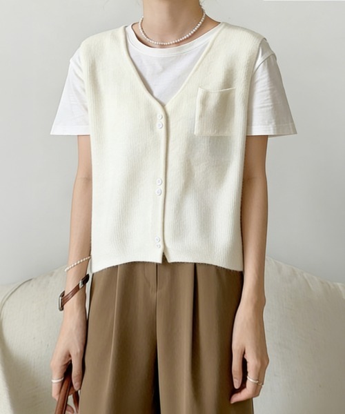 Miniministore（ミニミニストア）の「Vネックニットベスト ニットジレ 重ね着（ベスト・レディース・キャメル/ベージュ/ブラック/カーキ/アイボリー/グレー/ブラウン・FREE）」の12枚目の写真
