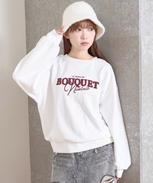 LOVETOXIC（ラブトキシック）の「【秒かわトップス】ロゴ刺しゅうベーシックスウェット（スウェット・キッズ・ブラック/ホワイト系その他/エンジ/オフホワイト・S:140cm/L:160cm/130cm/M:150cm）」の2枚目の写真