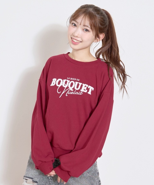 LOVETOXIC（ラブトキシック）の「【秒かわトップス】ロゴ刺しゅうベーシックスウェット（スウェット・キッズ・ブラック/ホワイト系その他/エンジ/オフホワイト・S:140cm/L:160cm/130cm/M:150cm）」の5枚目の写真