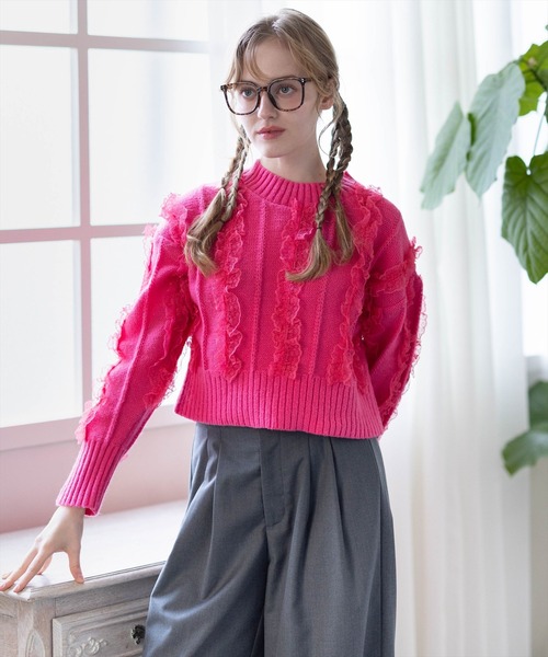 CLEAR BASIC（クリアベーシック）の「レースフリルニットトップス［大人 カジュアル ガーリー 着回し力抜群］≪AW新作≫（ニット/セーター・レディース・アイボリー/ブラック/ピンク・F）」の3枚目の写真