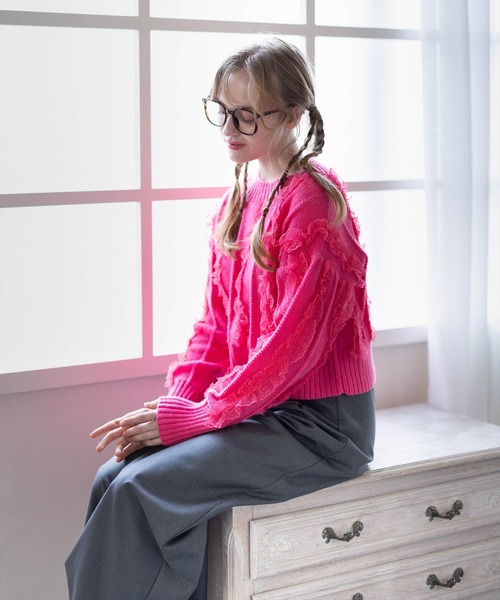 CLEAR BASIC（クリアベーシック）の「レースフリルニットトップス［大人 カジュアル ガーリー 着回し力抜群］≪AW新作≫（ニット/セーター・レディース・アイボリー/ブラック/ピンク・F）」の7枚目の写真