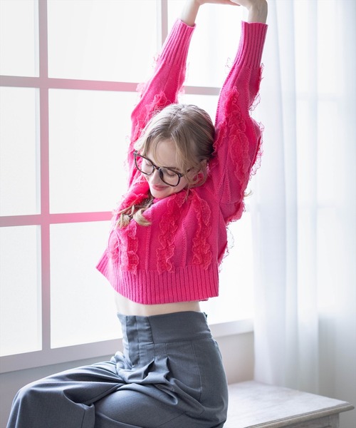 CLEAR BASIC（クリアベーシック）の「レースフリルニットトップス［大人 カジュアル ガーリー 着回し力抜群］≪AW新作≫（ニット/セーター・レディース・アイボリー/ブラック/ピンク・F）」の9枚目の写真