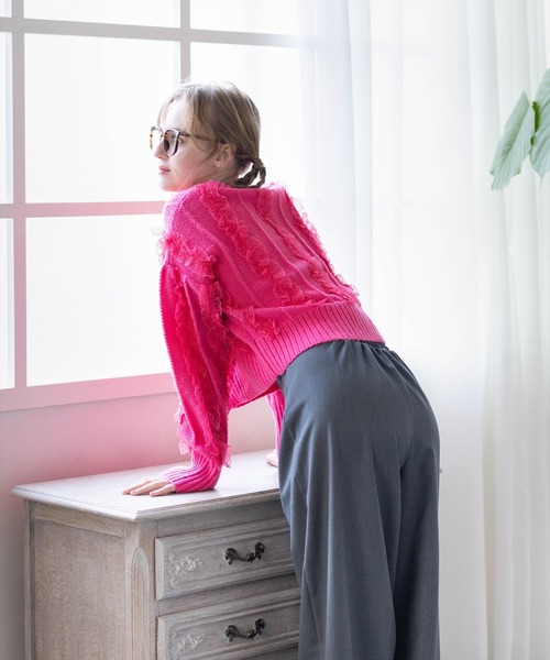 CLEAR BASIC（クリアベーシック）の「レースフリルニットトップス［大人 カジュアル ガーリー 着回し力抜群］≪AW新作≫（ニット/セーター・レディース・アイボリー/ブラック/ピンク・F）」の10枚目の写真