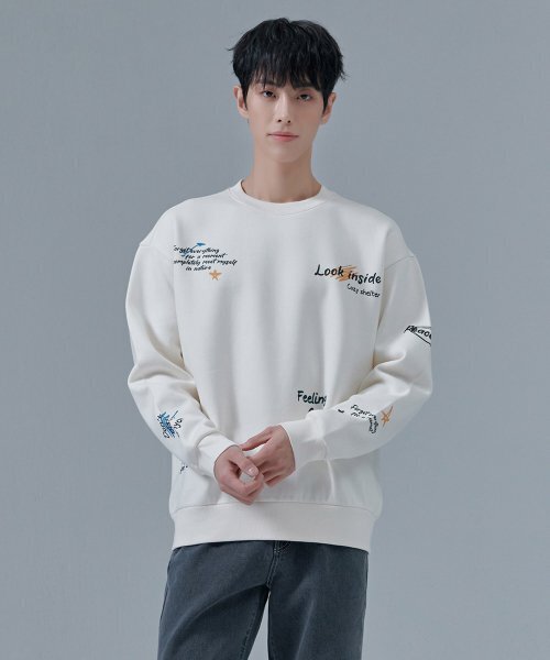 CHASECULT(チェイスカルト)の「共用ドローイング裏起毛スウェットTシャツ-CFRU5125D0A(スウェット・メンズ・アイボリー・90/95/100/105)」の1枚目の写真