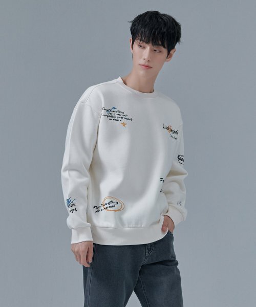 CHASECULT(チェイスカルト)の「共用ドローイング裏起毛スウェットTシャツ-CFRU5125D0A(スウェット・メンズ・アイボリー・90/95/100/105)」の2枚目の写真