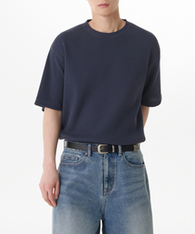 ワッフルリラックスドクルーネックTシャツ[ネイビー]