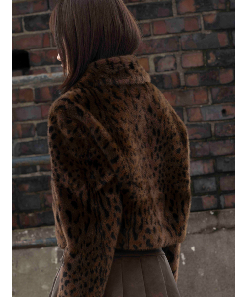 セール】レオパードフェイクファー クロップビジュー ジャケット