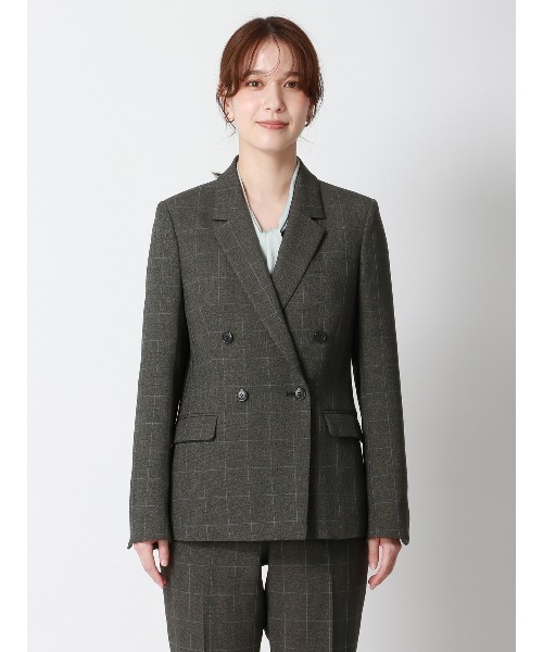 SUIT SQUARE(スーツスクエア)の「ダブルブレストジャケット ウォッシャブル ストレッチ ウールライクポリエステル グレンチェック(テーラードジャケット・レディース・グレー・42(13号)/40(11号)/38(9号)/36(7号))」の4枚目の写真