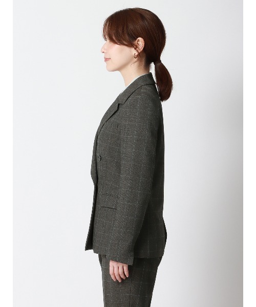 SUIT SQUARE(スーツスクエア)の「ダブルブレストジャケット ウォッシャブル ストレッチ ウールライクポリエステル グレンチェック(テーラードジャケット・レディース・グレー・42(13号)/40(11号)/38(9号)/36(7号))」の5枚目の写真