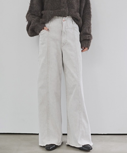 hunch（ハンチ）の「ストレッチデニム ワイドパンツ（デニムパンツ・レディース・ベビーピンク/ワンウォッシュ/ライトインディゴブルー/ライトグレー・FREE）」の2枚目の写真