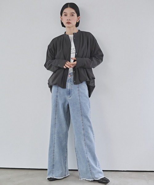 hunch（ハンチ）の「ストレッチデニム ワイドパンツ（デニムパンツ・レディース・ベビーピンク/ワンウォッシュ/ライトインディゴブルー/ライトグレー・FREE）」の10枚目の写真